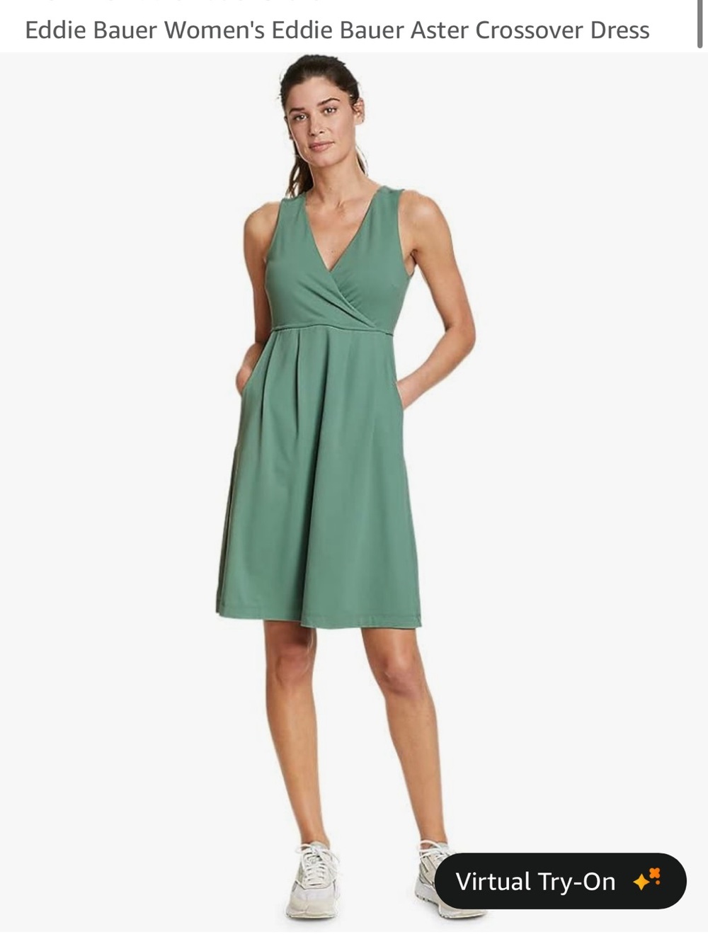 Eddie Bauer Sleeveless Crossover A-Line Dress in Sage Green
